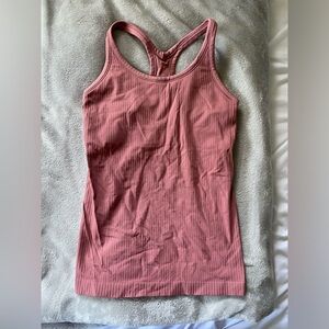 Athletic Pink Ribbed Tank Top with Built-In Bra